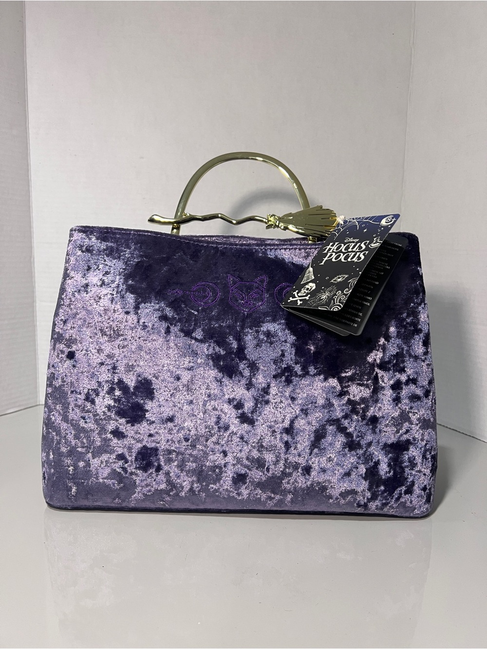 Disney Loungefly Hocus Pocus Purple Velvet Satchel Handbag Broom NWT